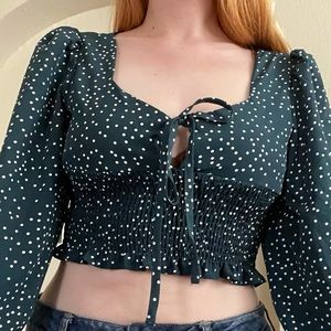 Green Shirred Crop Blouse